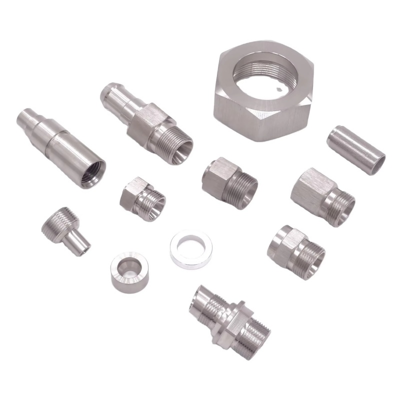 Custom CNC machined stainless steel fittings with precision threading and turning features