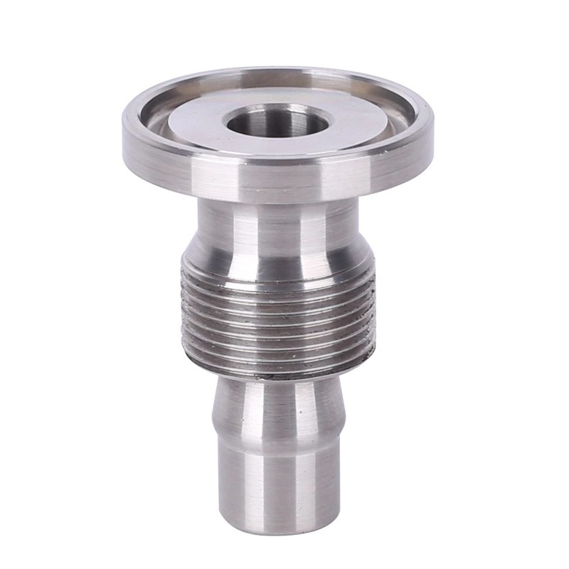 Precision CNC machined threaded connector with turning and fine surface finishing
